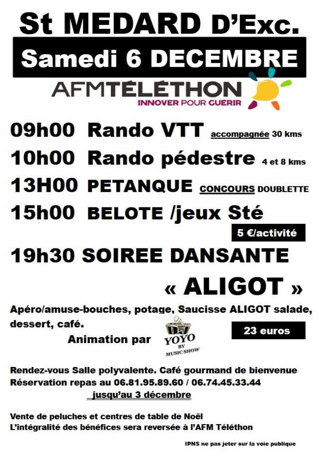 Téléthon - rando, pétanque, soirée dansante Aligot
