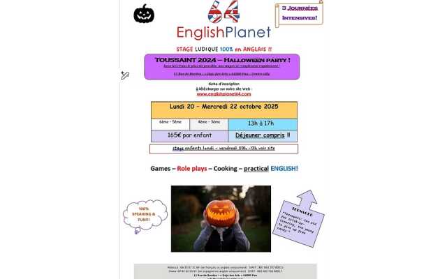 Stage anglais collège vacances Toussaint 