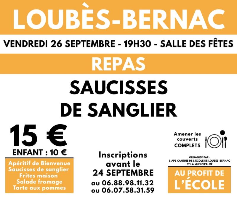 Repas saucisses de sanglier