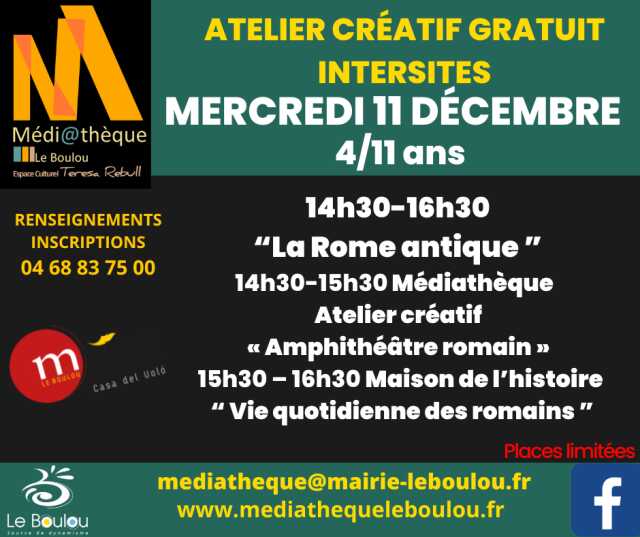 ATELIER CRÉATIF 4 /11 ANS  “LA ROME ANTIQUE ”