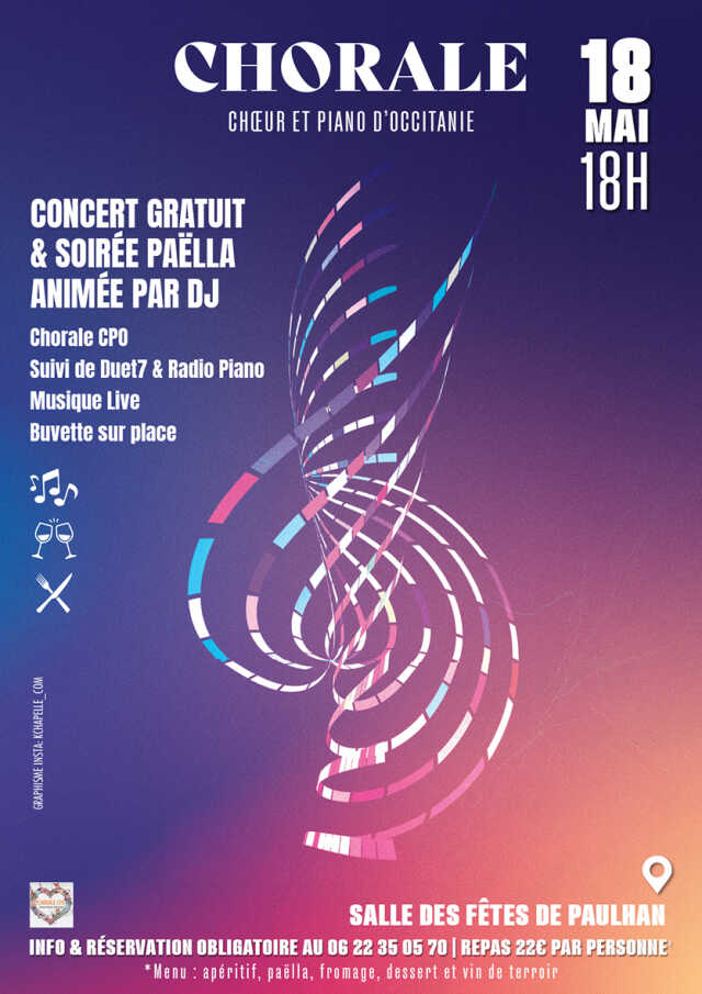 CONCERT GRATUIT CHORALE/ MUSIQUE LIVE / SOIRÉE PAELLA