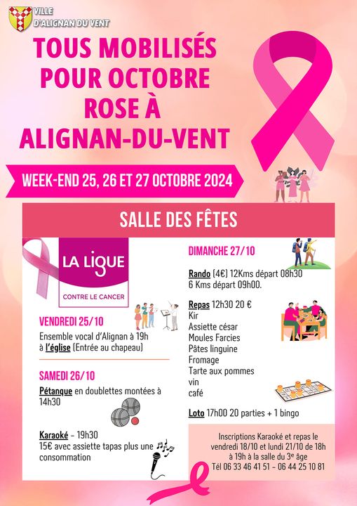 OCTOBRE ROSE- RANDO-REPAS- LOTO- ALIGNAN DU VENT