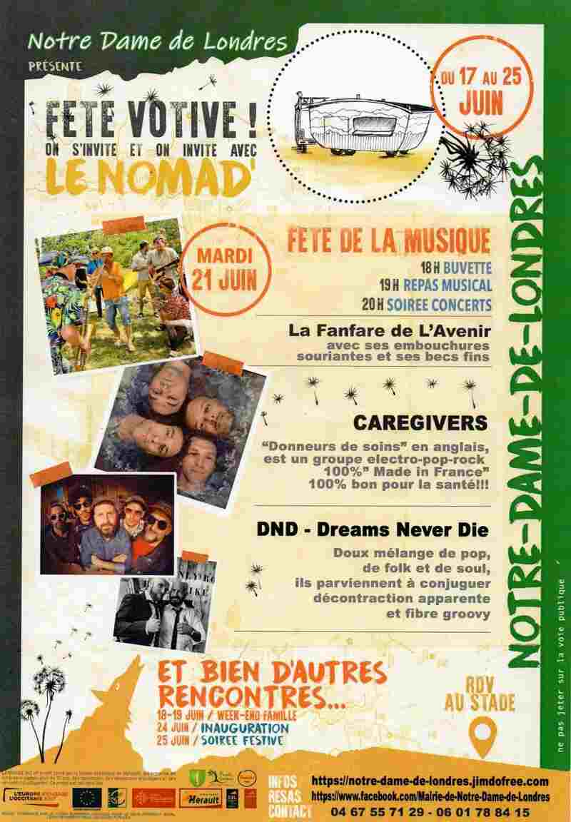 Fête Votive St Bauzille De Putois 2022 Hérault - Musique Pop - Rock - Folk - FETE DE LA MUSIQUE AVEC LE NOMAD -  Agenda Notre-Dame-de-Londres 34380