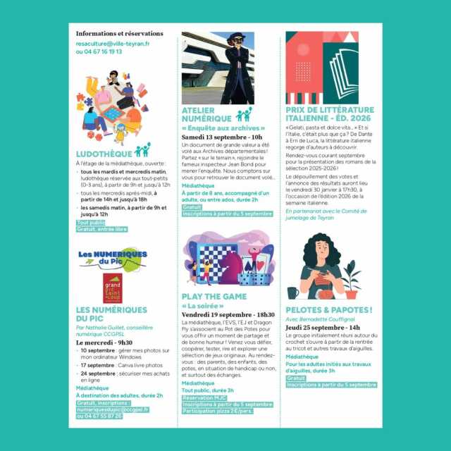 MEDIATHEQUE DE TEYRAN - ANIMATIONS SEPTEMBRE 2025