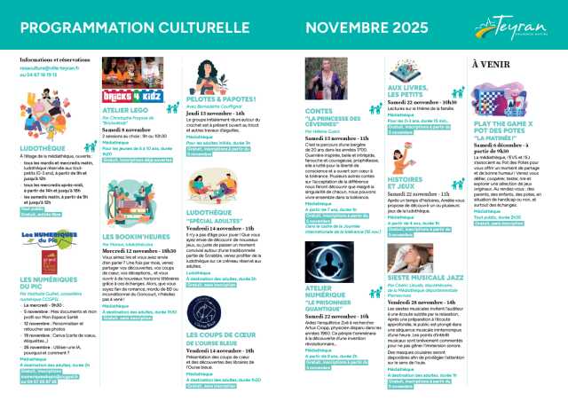 MEDIATHEQUE DE TEYRAN - ANIMATIONS NOVEMBRE 2025