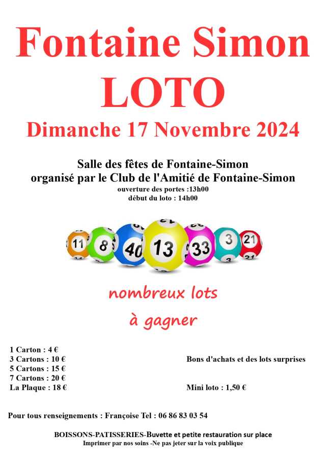 Loto organisé par le Club de l'Amitié de Fontaine Simon