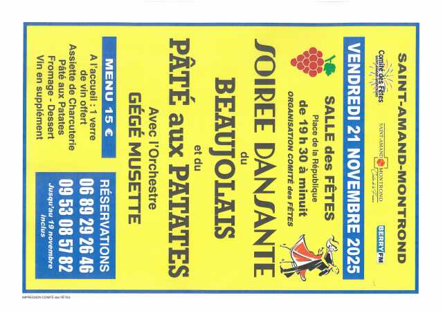 Soirée dansante du Beaujolais et du Pâté aux patates