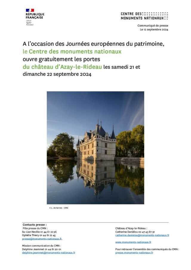 Journées Européennes du Patrimoine au Château d'Azay-Le-Rideau