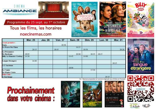 Programme cinéma 25 septembre au 1er octobre