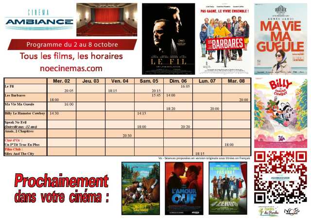 Programme cinéma du 2 au 8  octobre