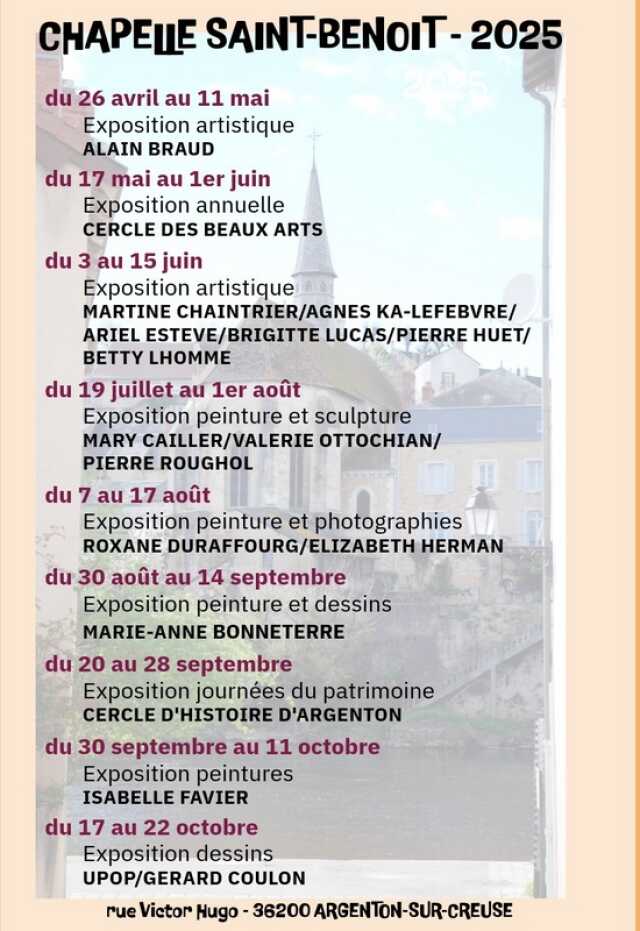 Programme des expositions à la Chapelle Saint-Benoit
