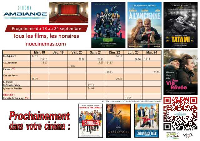 Programme cinéma du 18 au 24 septembre