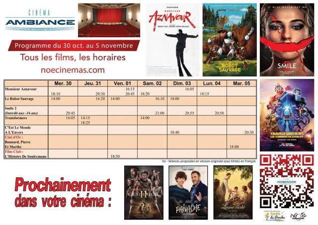 Programme cinéma du 30 octobre au 5 novembre