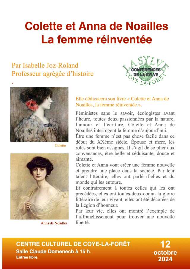 Conférence sur Colette et Anna de Noailles à Coye-la-Forêt