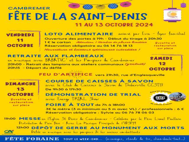 CAMBREMER FÊTE SAINT-DENIS 11,12 et 13 OCTOBRE 2024