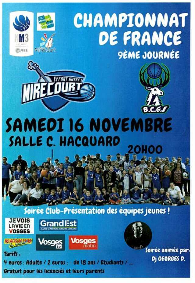 MATCH DE BASKET MASCULIN NM3 : EFFORT BASKET MIRECOURT CONTRE B.C.G.E