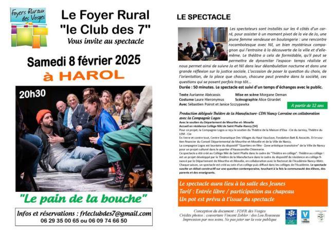 FOYER RURAL LE CLUB DES 7 : SPECTACLE LE PAIN DE LA BOUCHE