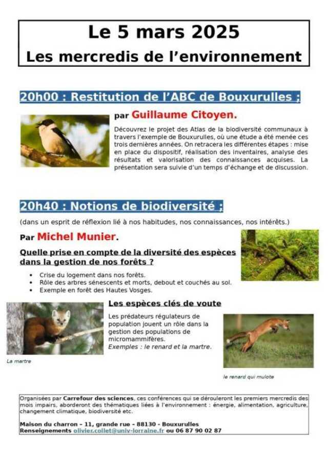 CONFÉRENCES - LES MERCREDIS DE L'ENVIRONNEMENT