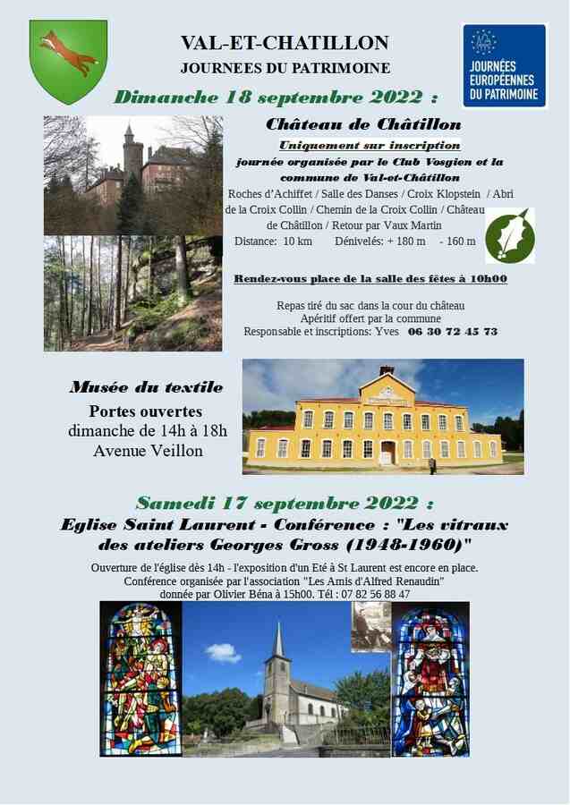 JOURNÉES EUROPÉENNES DU PATRIMOINE À VAL ET CHATILLON