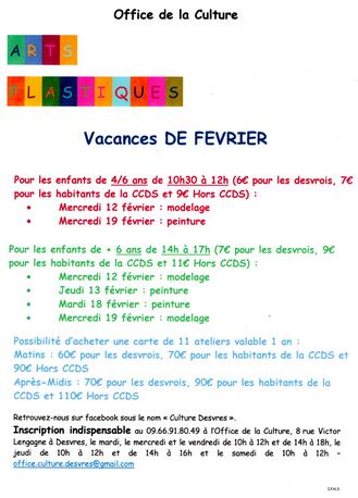 Activités pendant les vacances de Février