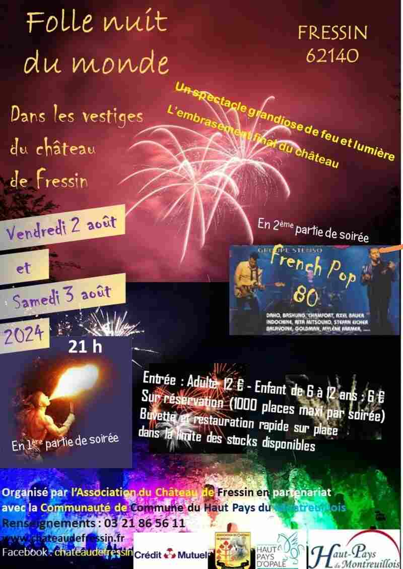Folle nuit du monde au Château de Fressin - spectacle pyrotechnique et concert